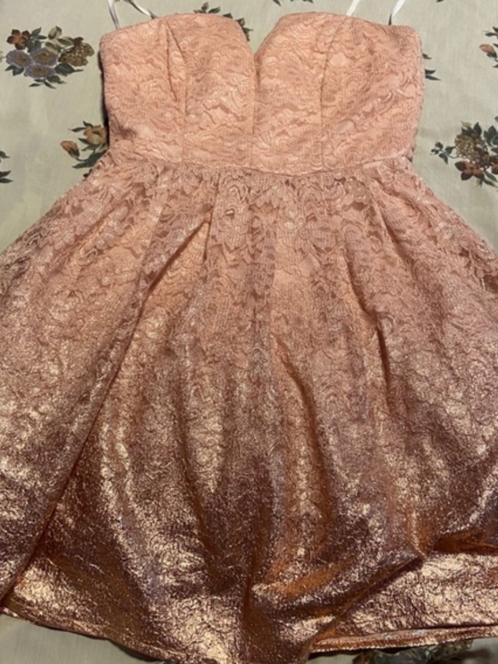 Girls Strapless Lace Party Dress in Blush Pink